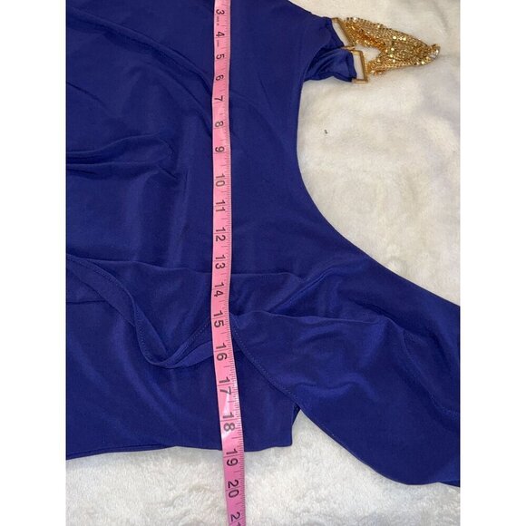 Betsy & Adam One-Shoulder Navy Blue Dress With Gold Sequin Strap size 14 - Picture 6 of 10